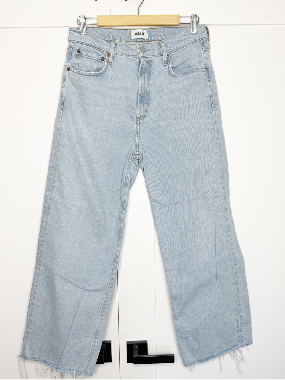 AGOLDE Ren Wide Leg Jean 29 8 light wash high rise raw hem designer stretch raw - Picture 6 of 13
